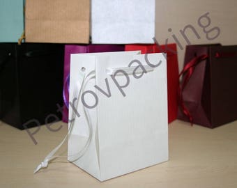 XSmall Sacchetti di carta regalo bianchi con manici a nastro confezione HANDMADE