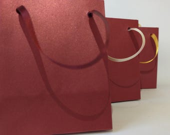 Extra small luxury metallic paper bags .Hand Made.Satin ribbon handles