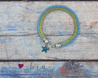 Handmade beaded crochet  bangle bracelet - Sea colors