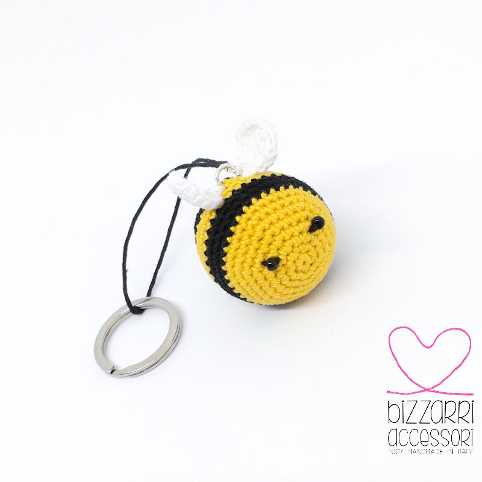 Set Di 4 Portachiavi Ape All'uncinetto - Peluche Calabrone Fatto A Mano, Con Anello Metallico, Giallo, Per Borse E Chiavi