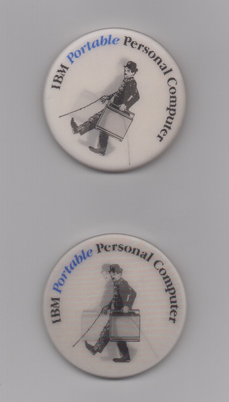 VINTAGE IBM Portable Personal Computer Pin with Charlie Chaplin image 2