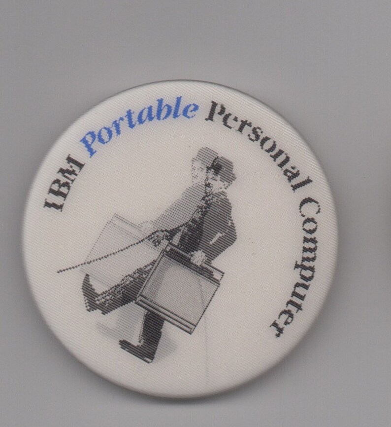 VINTAGE IBM Portable Personal Computer Pin with Charlie Chaplin image 1