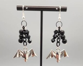 Large Beaded Bat Pendant Earrings