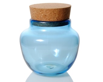 Aqua Blue Handmade Glass Cork Jar Storage Container