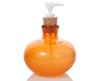 Tangerine Orange Glass Soap Bottle Dispenser Cork Pump