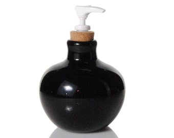 Black Glass Soap Bottle Dispenser Cork Pump