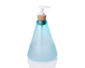 Aqua Blue Glass Soap Bottle Dispenser Cork Pump