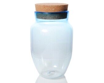 Aqua Blue Handmade Glass Cork Jar Storage Container