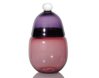 Lidded Hand Blown Glass Vessel in Violet