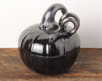 Black Handmade Blown Glass Pumpkin