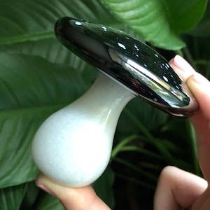 Black Glass Mushroom Paperweight Sculpture