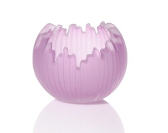 Saw Carved Hand Blown Glass Votive Candle Holder in Violet