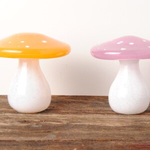 Pink Glass Mushroom Paperweight Sculpture image 5