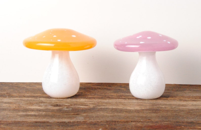 Pink Glass Mushroom Paperweight Sculpture image 5