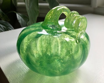 Green Handmade Blown Glass Pumpkin