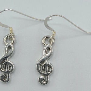 Silver Treble Clef Dangle Earrings