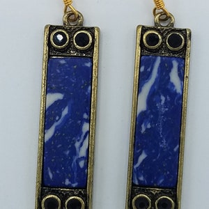 Navy Blue and Gold Drop Earrings