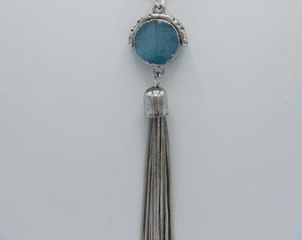 Long Necklace with Aqua Blue & Silver Drop Pendant