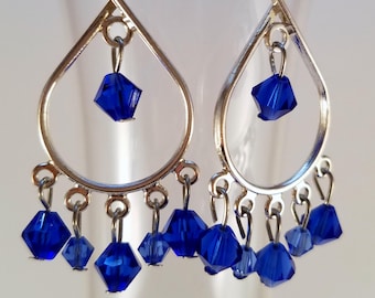 Silver and blue dangle earrings