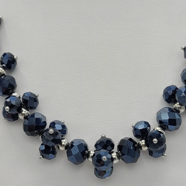 Navy Blue Crystal Necklace & Earring Set