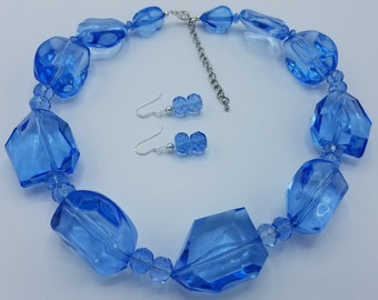 Bright Baby Blue Statement Necklace & Earring Set