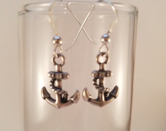 Anchor silver charm earrings