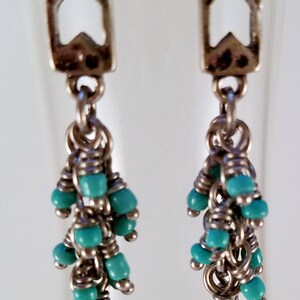 Silver and turquoise dangle earrings image 3