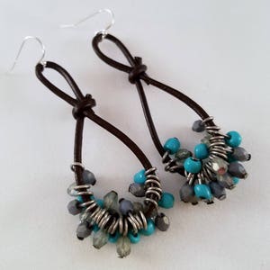 Turquoise and Leather Cord earrings.