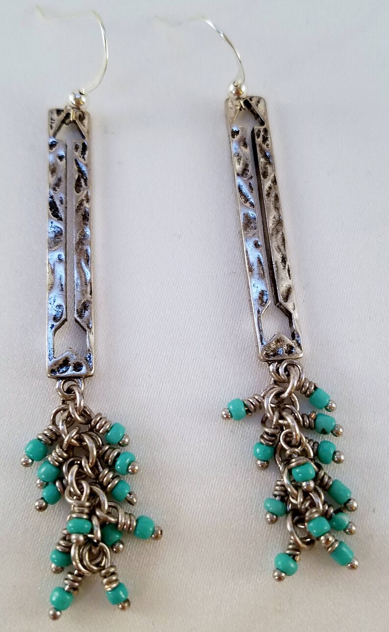 Silver and turquoise dangle earrings image 1