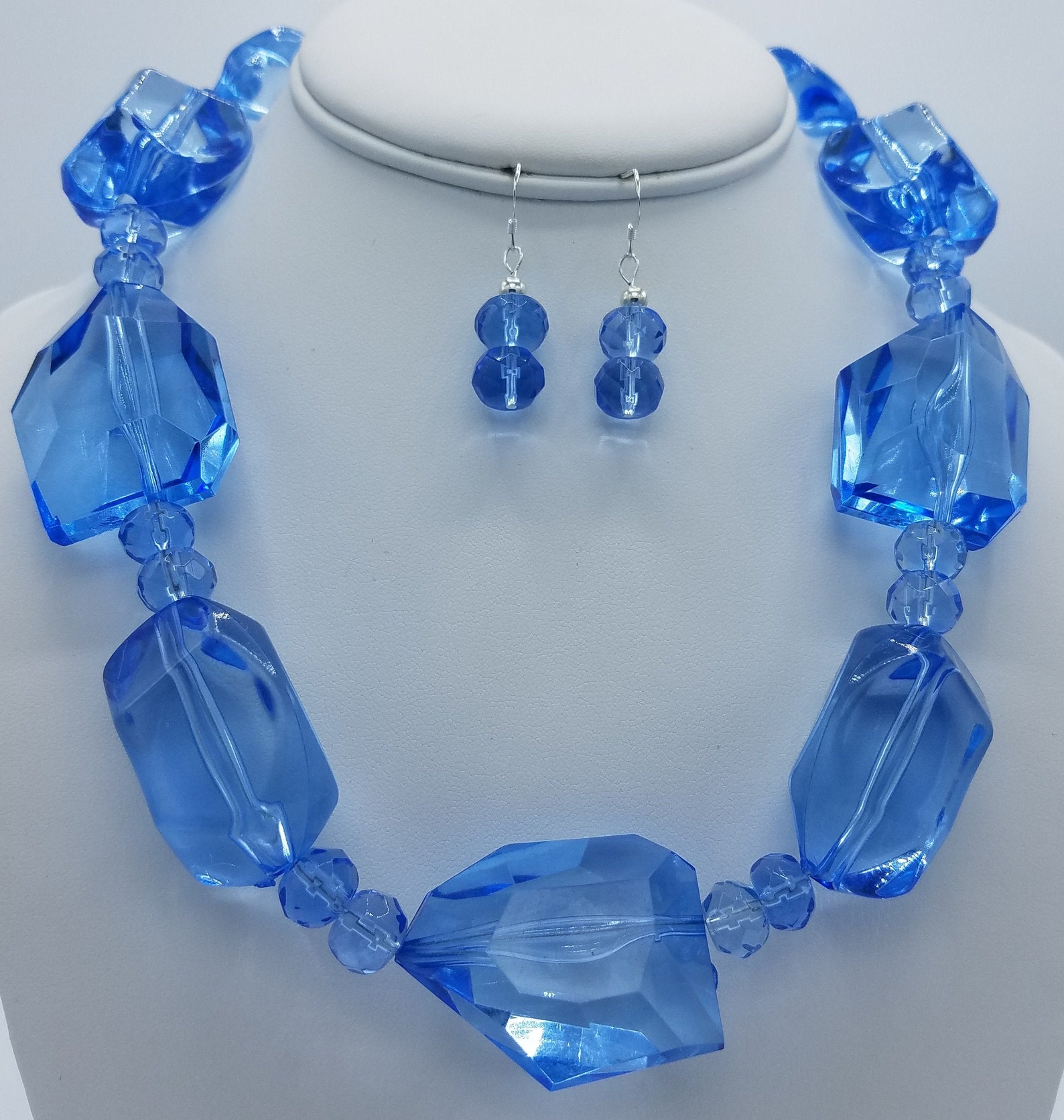 Bright Baby Blue Statement Necklace & Earring Set Etsy New Zealand