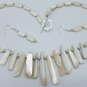 Mother of Pearl Fan Statement Necklace & Earring Set