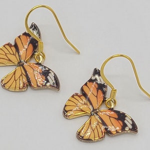 Gold Monarch Butterfly Dangle Earrings