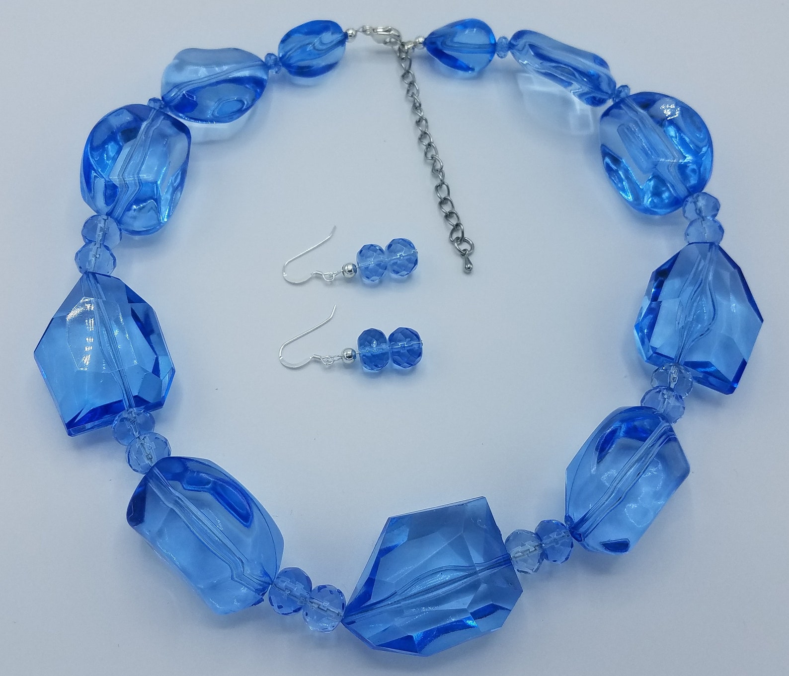 Bright Baby Blue Statement Necklace & Earring Set Etsy New Zealand