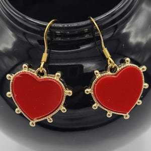 Gold and Red Heart Dangle Earrings