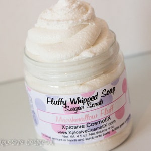 Fluffy Whipped Soap Sugar Scrub - Marshmallow Fluff - Sugar Scrub, Body Scrub, Body Wash, Vanilla Scent, 4 oz.