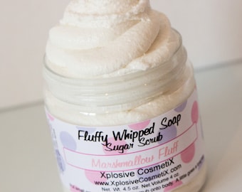 Fluffy Whipped Soap Sugar Scrub - Marshmallow Fluff - Sugar Scrub, Body Scrub, Body Wash, Vanilla Scent, 4 oz.