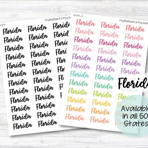 United States - Pick Your State Script Planner Stickers (G011)