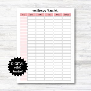 Wellness Tracking Printable, Daily Points Tracker, Weight Tracking Printable, Daily Steps/Water/Exercise Tracker - PRINTABLE (N018)