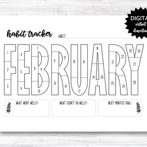 February Habit Tracker Coloring Sheet Printable, Month Habit Tracker Coloring Sheet - PRINTABLE (N015_2)