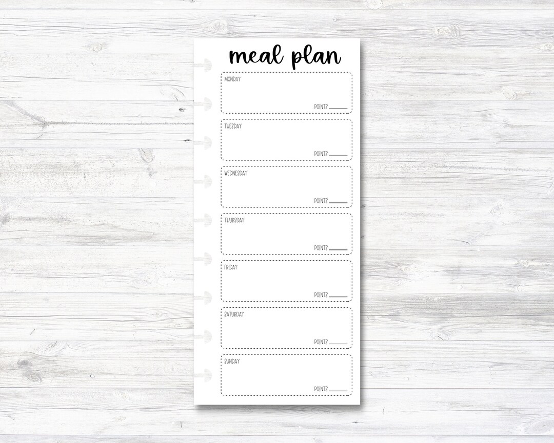 Meal Plan With Points Happy Planner Insert - Half Sheet - Classic Size ...