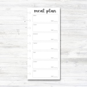Meal Plan with Points Happy Planner Insert - Half Sheet - Classic Size (M008)