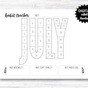 July Habit Tracker Coloring Sheet Printable, Month Habit Tracker Coloring Sheet - PRINTABLE (N015_7)