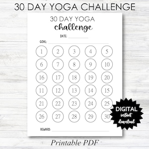 Sfida di yoga di 30 giorni stampabile, Tracker sfida, Pagina del pianificatore di download digitale sfida di 30 giorni - STAMPABILE (N014_4)