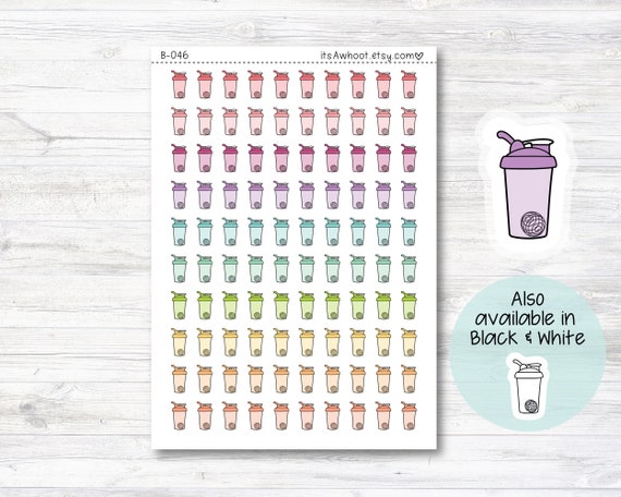 Shaker Bottle Planner Stickers, Blender Bottle Stickers, Doodle