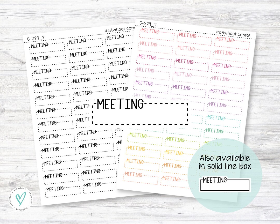 MEETING Quarter Box Label Planner Stickers - Dash or Solid (G229_2) - Etsy