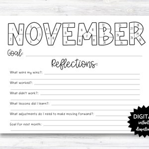 November Habit Tracker Coloring Sheet Printable, Month Habit Tracker Coloring Sheet, Monthly Reflections - PRINTABLE (N015_11A)