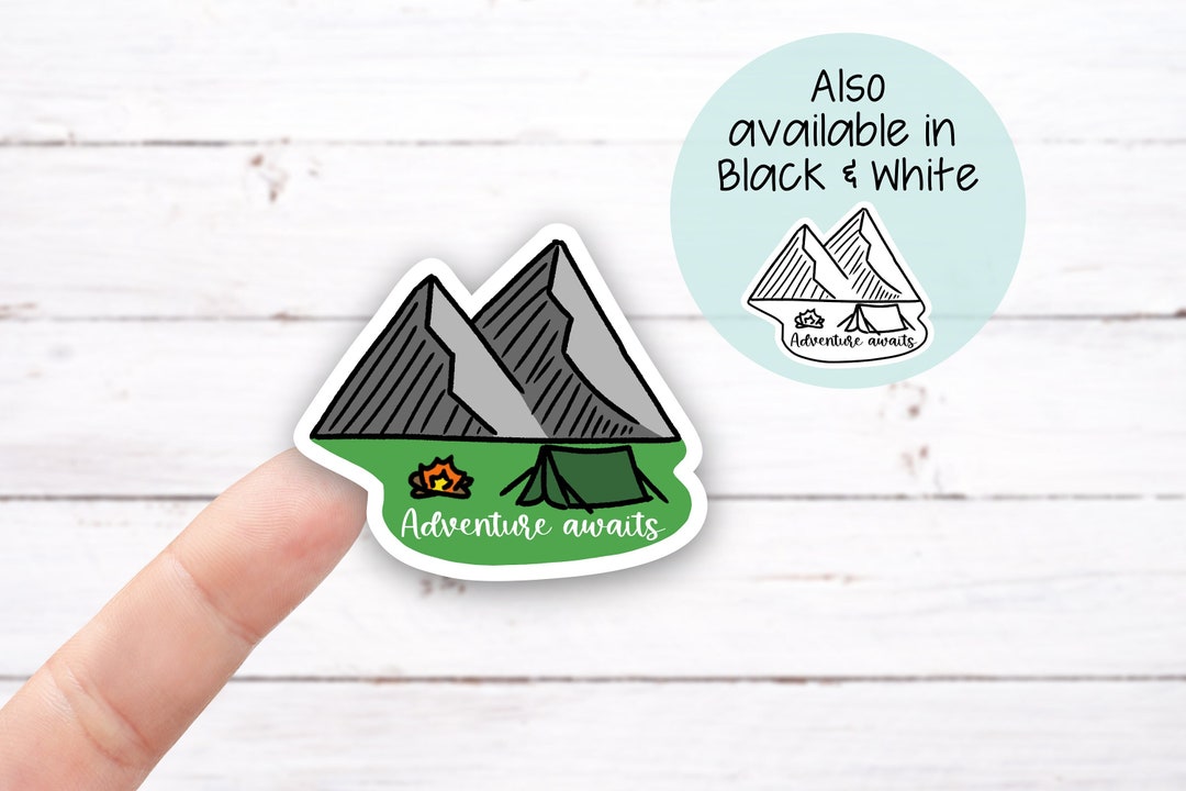 ADVENTURE AWAITS Vinyl Decal, Adventure Awaits Mountain Tent Scene ...