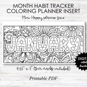 Hoja para colorear de enero Habit Tracker imprimible - Happy Planner MINI Size Planner Insert - IMPRIMIBLE (O013_2Jan)