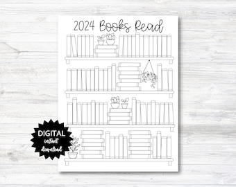 2024 Books Read Printable, Reading Tracker, Bookshelf Printable - PRINTABLE (N038_3)