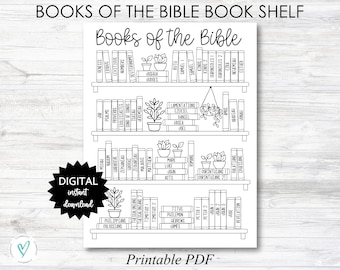 Books of the Bible BOOK SHELF tracker, Bible Books Coloring Page - Black & White - PRINTABLE (N055)